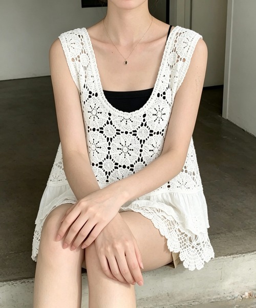 SHOUYO(ショウヨウ)の「2way編み風タンクトップ レイヤード着(タンクトップ・レディース・ホワイト・M)」の2枚目の写真