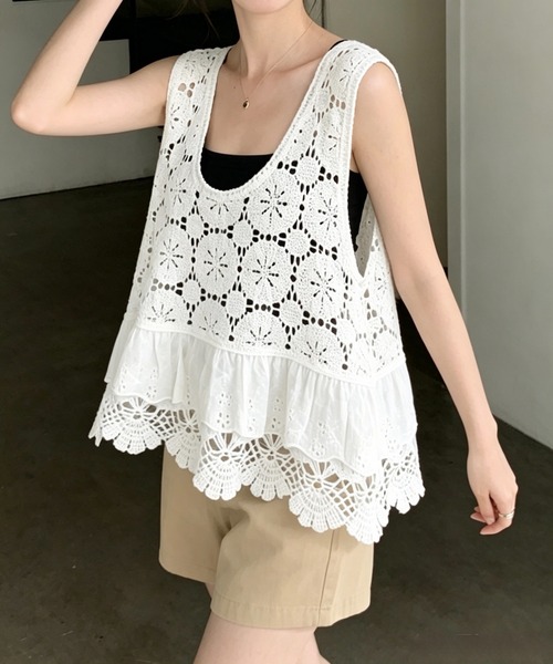 SHOUYO(ショウヨウ)の「2way編み風タンクトップ レイヤード着(タンクトップ・レディース・ホワイト・M)」の3枚目の写真