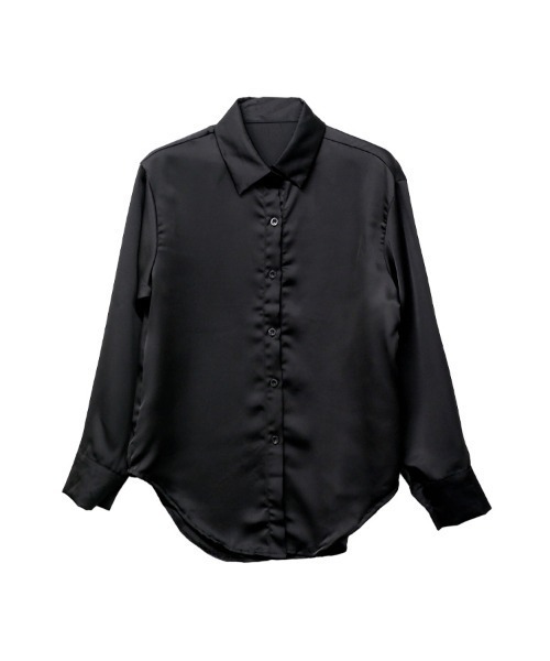 CLOTHY（クロシィ）の「【なめらかな光沢で品よく映える】サテン素材 シャツ ブラウス（シャツ/ブラウス・レディース・ブラック/オフホワイト・FREE）」の8枚目の写真