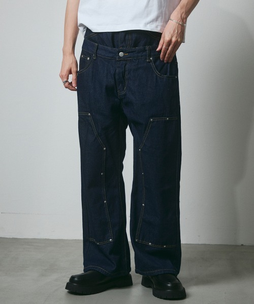 DAZE(デイズ)の「レイヤードデザイン ダブルニー デニムワイドパンツ(デニムパンツ・メンズ・ダークブルー・SMALL/MEDIUM/LARGE/X-LARGE)」の22枚目の写真