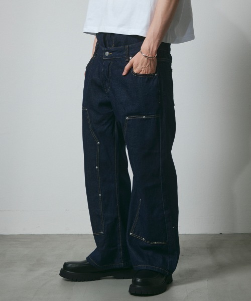 DAZE(デイズ)の「レイヤードデザイン ダブルニー デニムワイドパンツ(デニムパンツ・メンズ・ダークブルー・SMALL/MEDIUM/LARGE/X-LARGE)」の16枚目の写真