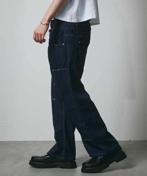 DAZE(デイズ)の「レイヤードデザイン ダブルニー デニムワイドパンツ(デニムパンツ・メンズ・ダークブルー・SMALL/MEDIUM/LARGE/X-LARGE)」の17枚目の写真