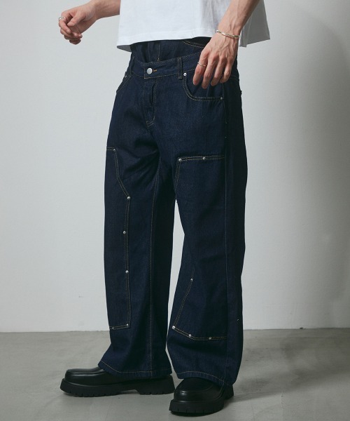 DAZE(デイズ)の「レイヤードデザイン ダブルニー デニムワイドパンツ(デニムパンツ・メンズ・ダークブルー・SMALL/MEDIUM/LARGE/X-LARGE)」の18枚目の写真
