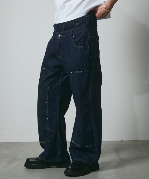DAZE(デイズ)の「レイヤードデザイン ダブルニー デニムワイドパンツ(デニムパンツ・メンズ・ダークブルー・SMALL/MEDIUM/LARGE/X-LARGE)」の19枚目の写真