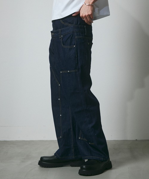 DAZE(デイズ)の「レイヤードデザイン ダブルニー デニムワイドパンツ(デニムパンツ・メンズ・ダークブルー・SMALL/MEDIUM/LARGE/X-LARGE)」の20枚目の写真