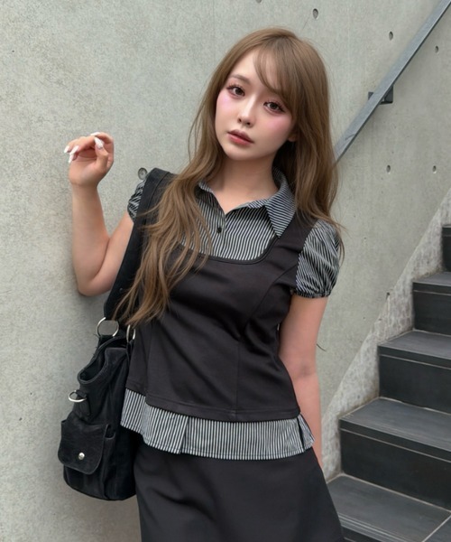 RAY CASSIN(レイカズン)の「【セットアップ対応】パフスリーブタンクトップレイヤードブラウス(シャツ/ブラウス・レディース・グレー系その他2/ブラック系その他2・FREE)」の6枚目の写真