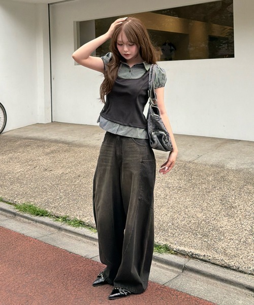 RAY CASSIN(レイカズン)の「【セットアップ対応】パフスリーブタンクトップレイヤードブラウス(シャツ/ブラウス・レディース・グレー系その他2/ブラック系その他2・FREE)」の9枚目の写真