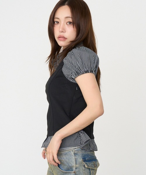 RAY CASSIN(レイカズン)の「【セットアップ対応】パフスリーブタンクトップレイヤードブラウス(シャツ/ブラウス・レディース・グレー系その他2/ブラック系その他2・FREE)」の13枚目の写真