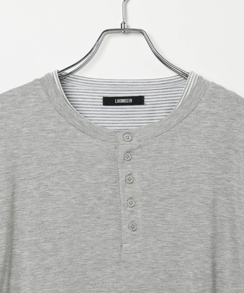 LAND MUSEUM(ランドミュージアム)の「LAND MUSEUM/ボーダーレイヤードヘンリーTシャツ(Tシャツ/カットソー・メンズ・ブラック/グレー・MEDIUM/LARGE)」の10枚目の写真