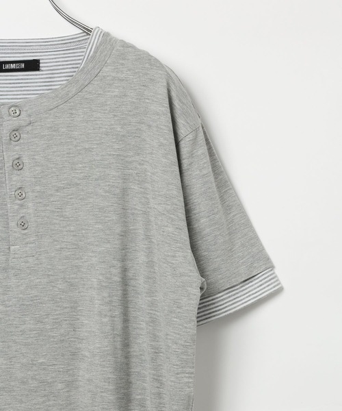 LAND MUSEUM(ランドミュージアム)の「LAND MUSEUM/ボーダーレイヤードヘンリーTシャツ(Tシャツ/カットソー・メンズ・ブラック/グレー・MEDIUM/LARGE)」の9枚目の写真