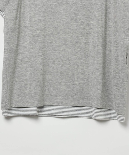 LAND MUSEUM(ランドミュージアム)の「LAND MUSEUM/ボーダーレイヤードヘンリーTシャツ(Tシャツ/カットソー・メンズ・ブラック/グレー・MEDIUM/LARGE)」の8枚目の写真