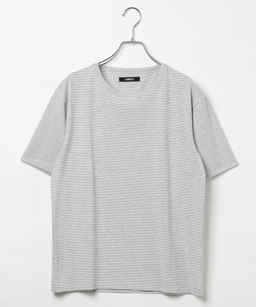 LAND MUSEUM(ランドミュージアム)の「LAND MUSEUM/ボーダーレイヤードヘンリーTシャツ(Tシャツ/カットソー・メンズ・ブラック/グレー・MEDIUM/LARGE)」の6枚目の写真