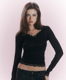 Kane Lace Long Sleeve Top (Black)