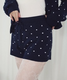 ドットニットショートパンツ(セットアップ対応) / ミニ丈 ショート丈 ドット柄 ウエストゴム シンプル モノトーン ニットパンツ