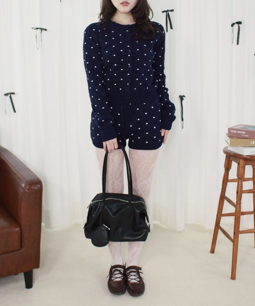 Reurie'（レウリィ）の「ドットニットショートパンツ（セットアップ対応） / ミニ丈 ショート丈 ドット柄 ウエストゴム シンプル モノトーン ニットパンツ（その他パンツ・レディース・ブラック/ネイビー/グレー・FREE）」の16枚目の写真