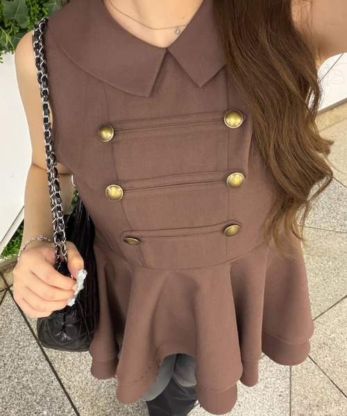 Another Branch olive des olive（アナザーブランチオリーブデオリーブ）の「金ボタンノースリＢＬ（シャツ/ブラウス・レディース・ブラック/ブラウン/チェック・FREE）」の3枚目の写真
