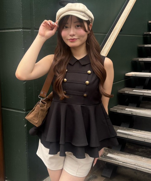 Another Branch olive des olive（アナザーブランチオリーブデオリーブ）の「金ボタンノースリＢＬ（シャツ/ブラウス・レディース・ブラック/ブラウン/チェック・FREE）」の2枚目の写真
