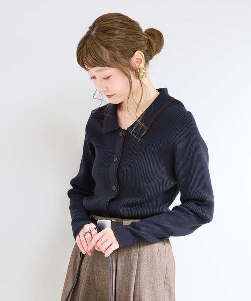 B.C STOCK(ベーセーストック)の「ウォッシャブル / ライン襟付きリブニット(ニット/セーター・レディース・レッド/グレー/ネイビー・FREE)」の6枚目の写真