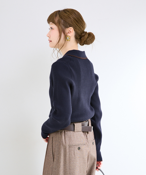 B.C STOCK(ベーセーストック)の「ウォッシャブル / ライン襟付きリブニット(ニット/セーター・レディース・レッド/グレー/ネイビー・FREE)」の8枚目の写真