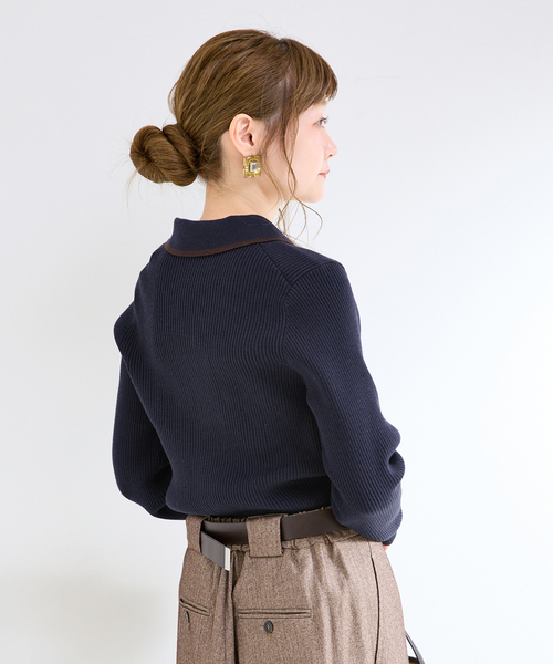 B.C STOCK(ベーセーストック)の「ウォッシャブル / ライン襟付きリブニット(ニット/セーター・レディース・レッド/グレー/ネイビー・FREE)」の9枚目の写真