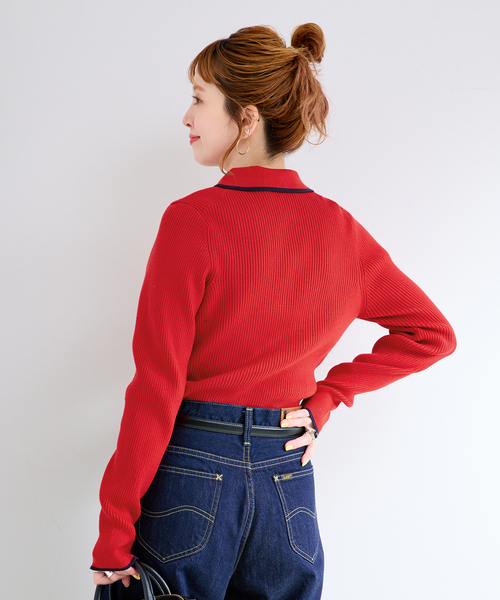 B.C STOCK(ベーセーストック)の「ウォッシャブル / ライン襟付きリブニット(ニット/セーター・レディース・レッド/グレー/ネイビー・FREE)」の15枚目の写真