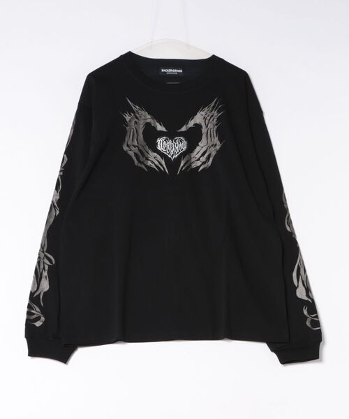 BACKSTAGE PASS(バックステージパス)の「HAND SIGN LS(ハンドサインLS)クルーネック プリント ロンT(Tシャツ/カットソー・メンズ・ダークグレー/ブラック/ホワイト系その他・FREE)」の3枚目の写真