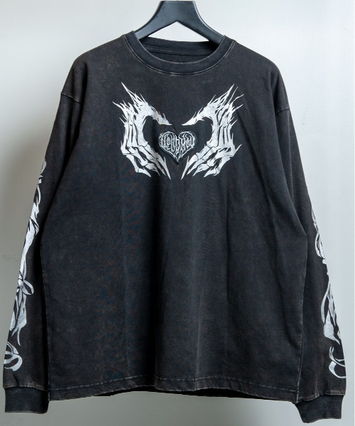 BACKSTAGE PASS(バックステージパス)の「HAND SIGN LS(ハンドサインLS)クルーネック プリント ロンT(Tシャツ/カットソー・メンズ・ダークグレー/ブラック/ホワイト系その他・FREE)」の4枚目の写真