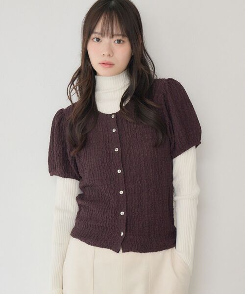 RETRO GIRL(レトロガール)の「半袖ウェーブカットカーデ(Tシャツ/カットソー・レディース・ブラック/ブラウン/ナチュラル・FREE)」の3枚目の写真