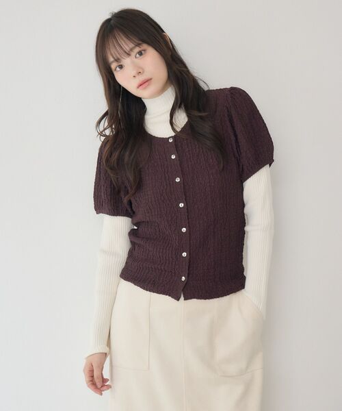 RETRO GIRL(レトロガール)の「半袖ウェーブカットカーデ(Tシャツ/カットソー・レディース・ブラック/ブラウン/ナチュラル・FREE)」の6枚目の写真