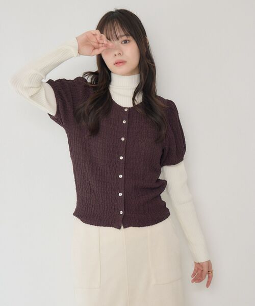 RETRO GIRL(レトロガール)の「半袖ウェーブカットカーデ(Tシャツ/カットソー・レディース・ブラック/ブラウン/ナチュラル・FREE)」の8枚目の写真