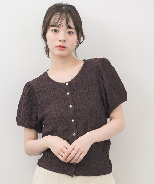 RETRO GIRL(レトロガール)の「半袖ウェーブカットカーデ(Tシャツ/カットソー・レディース・ブラック/ブラウン/ナチュラル・FREE)」の10枚目の写真