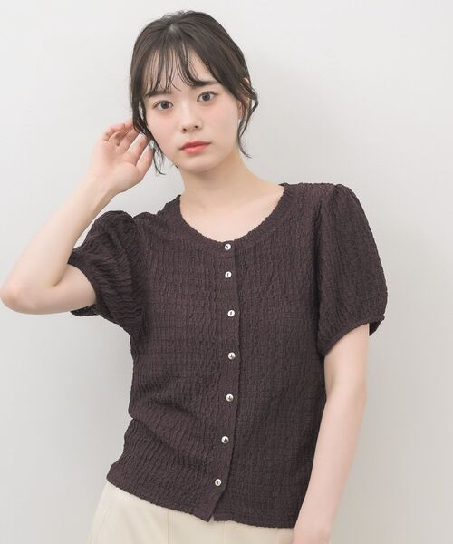 RETRO GIRL(レトロガール)の「半袖ウェーブカットカーデ(Tシャツ/カットソー・レディース・ブラック/ブラウン/ナチュラル・FREE)」の11枚目の写真