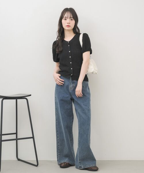 RETRO GIRL(レトロガール)の「半袖ウェーブカットカーデ(Tシャツ/カットソー・レディース・ブラック/ブラウン/ナチュラル・FREE)」の12枚目の写真