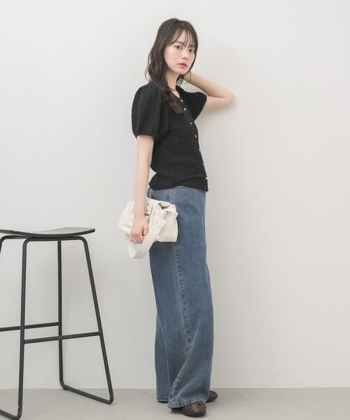 RETRO GIRL(レトロガール)の「半袖ウェーブカットカーデ(Tシャツ/カットソー・レディース・ブラック/ブラウン/ナチュラル・FREE)」の13枚目の写真