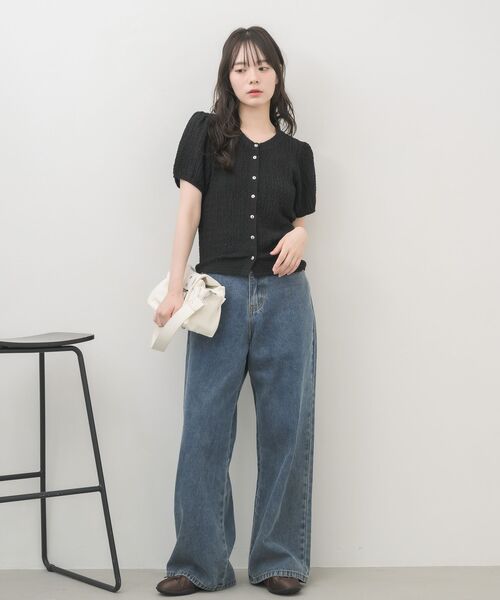 RETRO GIRL(レトロガール)の「半袖ウェーブカットカーデ(Tシャツ/カットソー・レディース・ブラック/ブラウン/ナチュラル・FREE)」の14枚目の写真