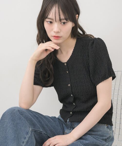 RETRO GIRL(レトロガール)の「半袖ウェーブカットカーデ(Tシャツ/カットソー・レディース・ブラック/ブラウン/ナチュラル・FREE)」の17枚目の写真