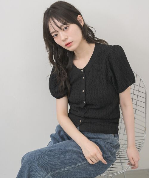 RETRO GIRL(レトロガール)の「半袖ウェーブカットカーデ(Tシャツ/カットソー・レディース・ブラック/ブラウン/ナチュラル・FREE)」の18枚目の写真