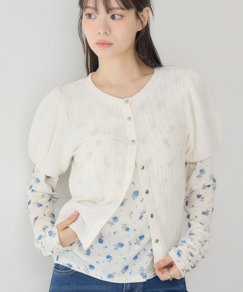 RETRO GIRL(レトロガール)の「半袖ウェーブカットカーデ(Tシャツ/カットソー・レディース・ブラック/ブラウン/ナチュラル・FREE)」の1枚目の写真