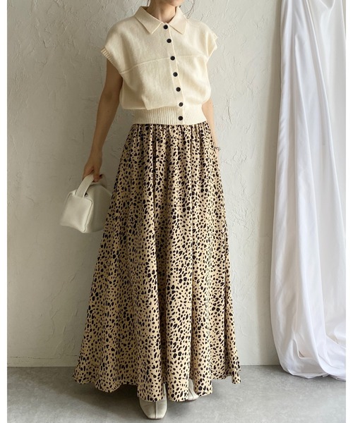 She's Closet(シーズクローゼット)の「レオパード 豹 プリント フレア ロング ヒョウ柄スカート(スカート・レディース・ベージュ/ブラック・FREE)」の4枚目の写真