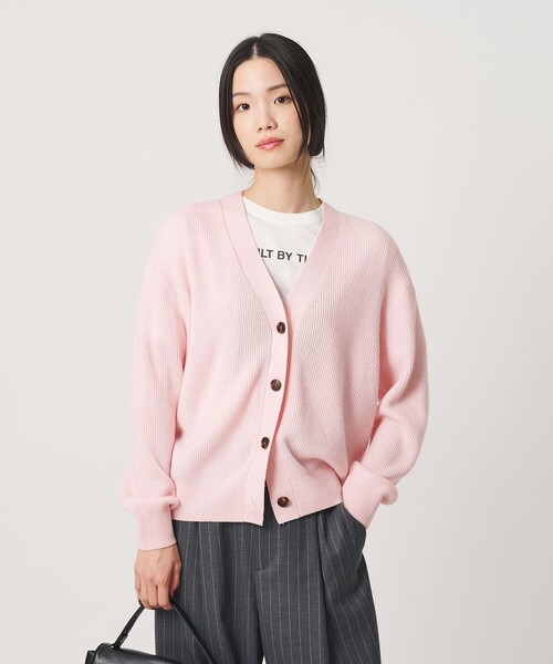 BEAUTY&YOUTH UNITED ARROWS(ビューティーアンドユースユナイテッドアローズ)の「ウールブレンド 畦 Vネックカーディガン ウォッシャブル(カーディガン/ボレロ・レディース・ライトピンク/オフホワイト/ダークブラウン・FREE)」の1枚目の写真