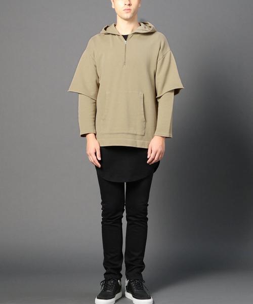 MONKEY TIME（モンキータイム）の「＜monkey time＞ オーバーダイ ウラケ レイヤード フーディー◆（パーカー・メンズ・ダークグレー/ベージュ・X-LARGE/SMALL/LARGE/MEDIUM）」の11枚目の写真