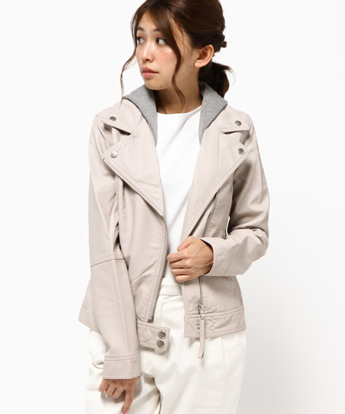 VENCEEXCHANGE（ヴァンスエクスチェンジ）の「合皮ライダースジャケット          （ライダースジャケット・レディース・ベージュ/ブラック・LARGE/MEDIUM）」の2枚目の写真