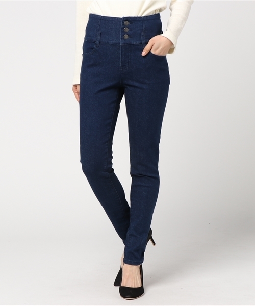 Honeys(ハニーズ)の「ハイウエストスキニーパンツ(デニムパンツ・レディース・ライトインディゴブルー/インディゴブルー/ワンウォッシュ・L/M/S)」の2枚目の写真