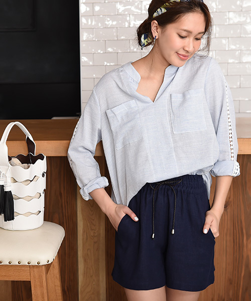 Eldia'lu(エルディアル)の「リネンリラックスショートパンツ(その他パンツ・レディース・ブラック/ホワイト/ネイビー/レッド・MEDIUM)」の19枚目の写真