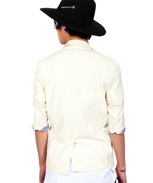 ８(eight)（エイト）の「7分袖 テーラードジャケット 綿 麻 リネン ブレザー（テーラードジャケット・メンズ・キナリ/ベージュ/ネイビー/ブラック/カーキ・X-LARGE/MEDIUM/LARGE）」の19枚目の写真