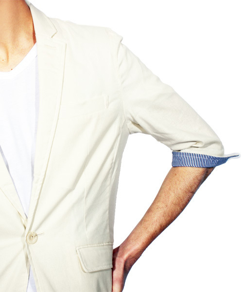 ８(eight)（エイト）の「7分袖 テーラードジャケット 綿 麻 リネン ブレザー（テーラードジャケット・メンズ・キナリ/ベージュ/ネイビー/ブラック/カーキ・X-LARGE/MEDIUM/LARGE）」の21枚目の写真