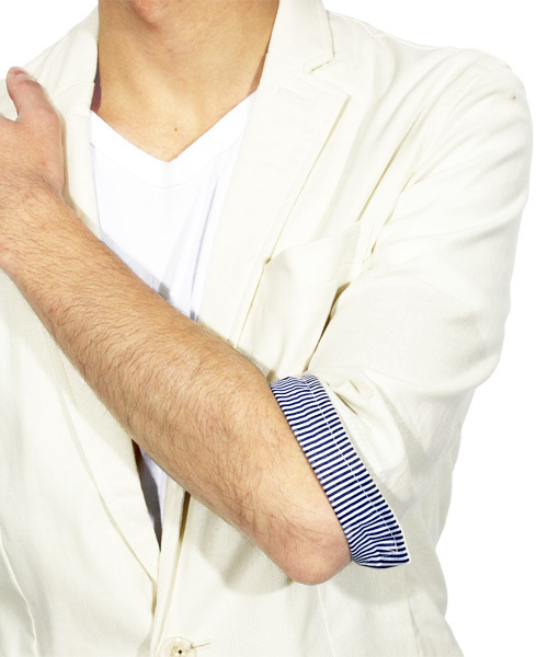 ８(eight)（エイト）の「7分袖 テーラードジャケット 綿 麻 リネン ブレザー（テーラードジャケット・メンズ・キナリ/ベージュ/ネイビー/ブラック/カーキ・X-LARGE/MEDIUM/LARGE）」の22枚目の写真