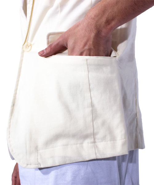 ８(eight)（エイト）の「7分袖 テーラードジャケット 綿 麻 リネン ブレザー（テーラードジャケット・メンズ・キナリ/ベージュ/ネイビー/ブラック/カーキ・X-LARGE/MEDIUM/LARGE）」の13枚目の写真