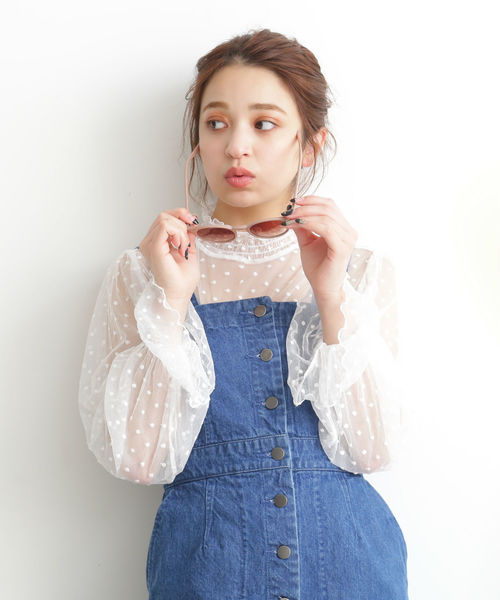 FREE'S MART（フリーズマート）の「シアードットハイネックブラウス（シャツ/ブラウス・レディース・ブラック/ホワイト/パープル・FREE）」の2枚目の写真