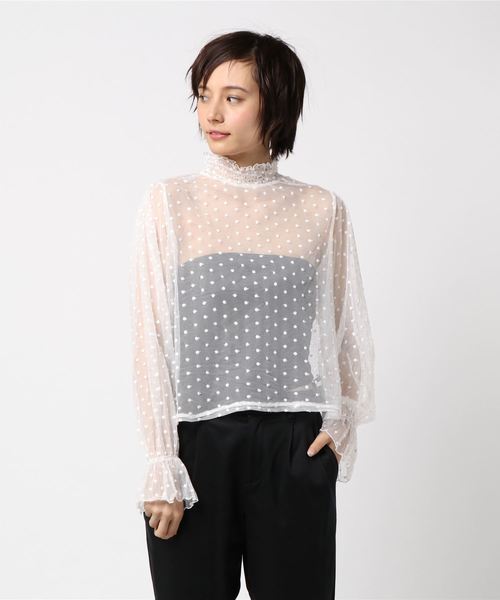 FREE'S MART（フリーズマート）の「シアードットハイネックブラウス（シャツ/ブラウス・レディース・ブラック/ホワイト/パープル・FREE）」の6枚目の写真